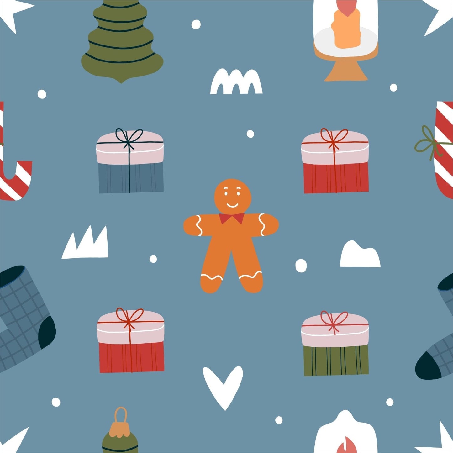 A090 Blue Gingerbread Stockings - Palmetto Sky Studio