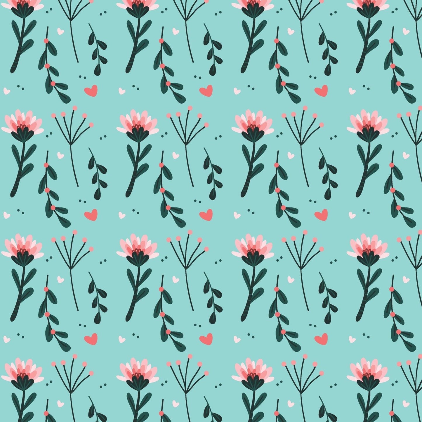 A096 Teal Pink Blossoms - Palmetto Sky Studio