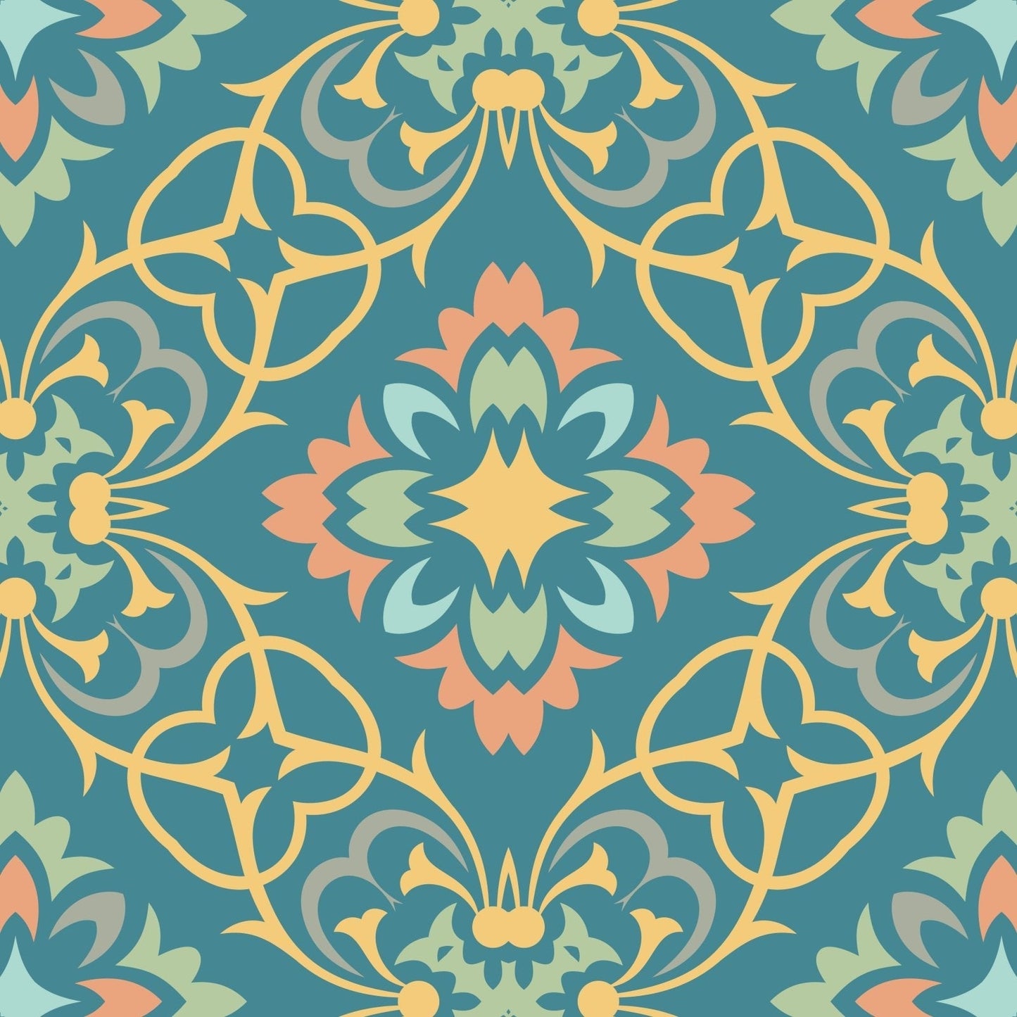 A104 Teal Ornate Tiles - Palmetto Sky Studio