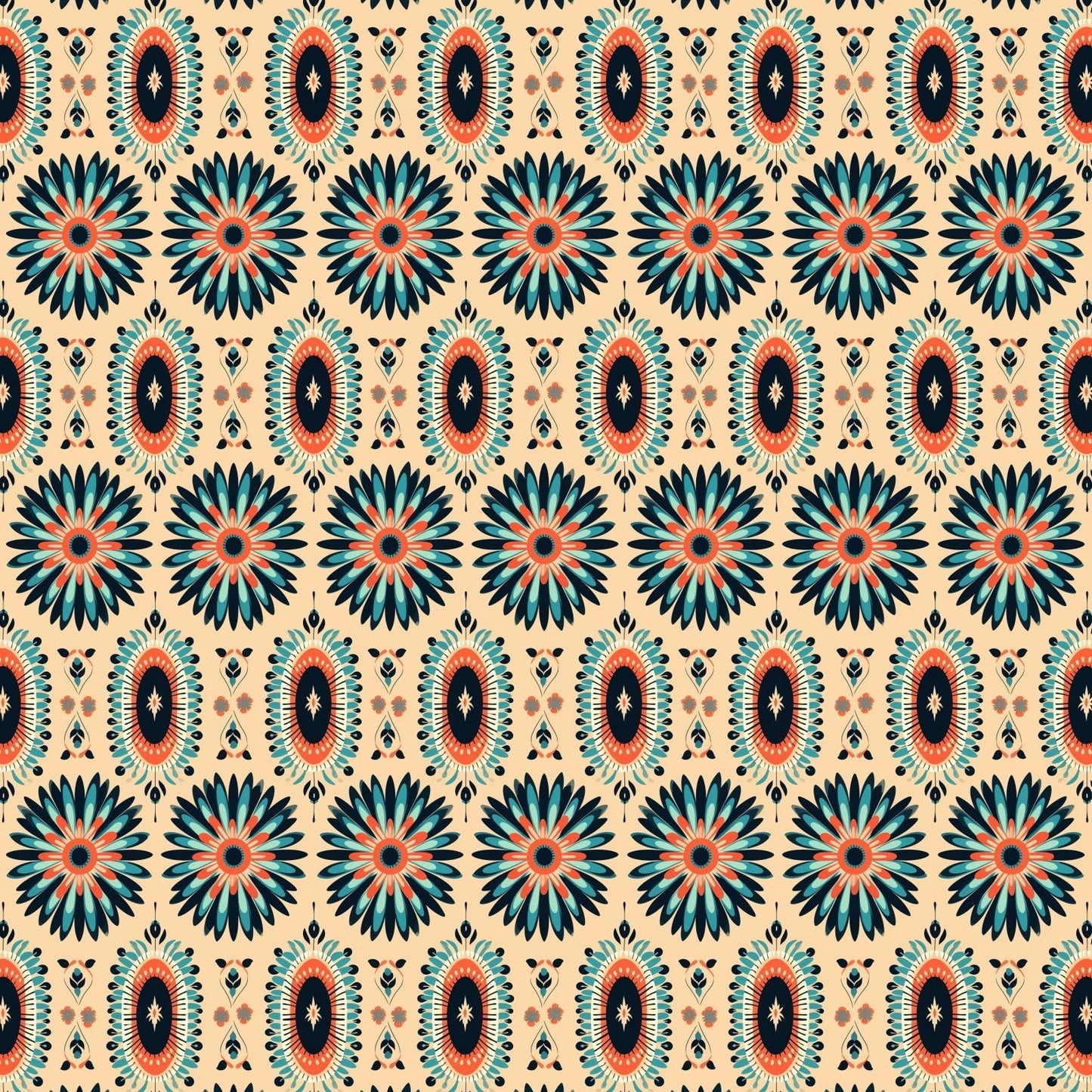 A354 Bohemian Circular Blue Orange - Palmetto Sky Studio