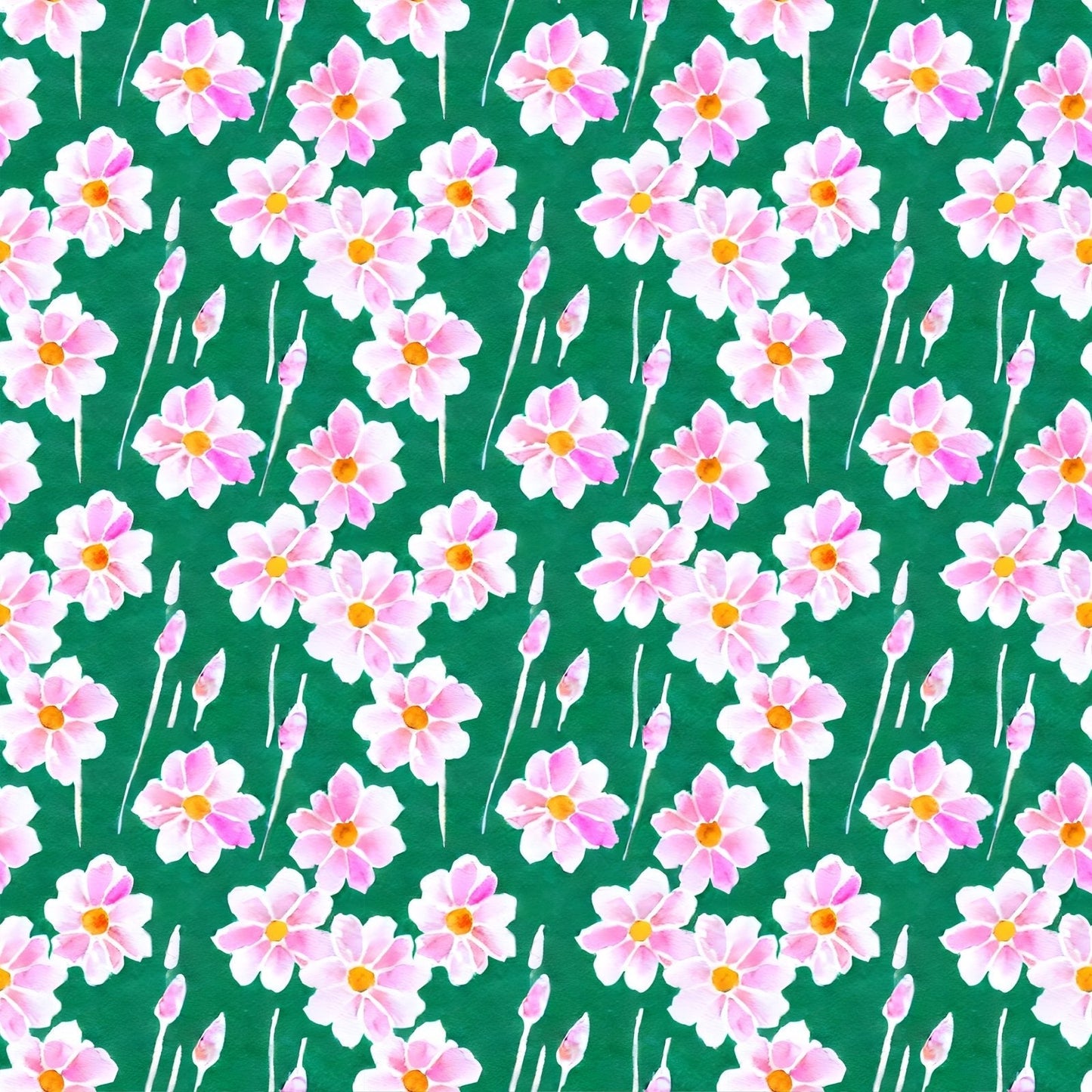 A369 Green Pink Watercolor Spring Flowers - Palmetto Sky Studio
