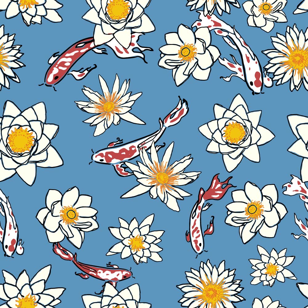 Blue Koi Pattern A082 Blue Koi Blossoms - Palmetto Sky Studio