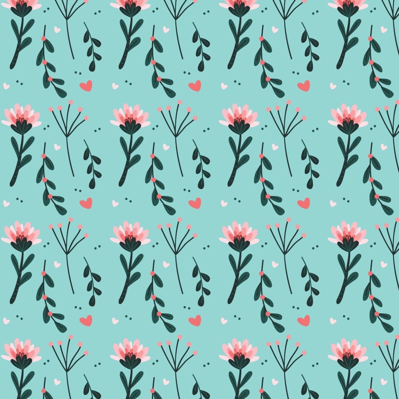 A096 Teal Pink Blossoms - Palmetto Sky Studio
