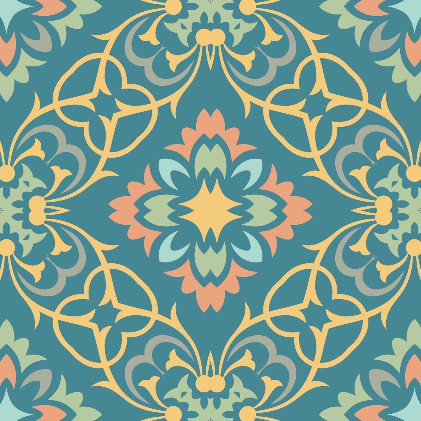 A104 Teal Ornate Tiles - Palmetto Sky Studio