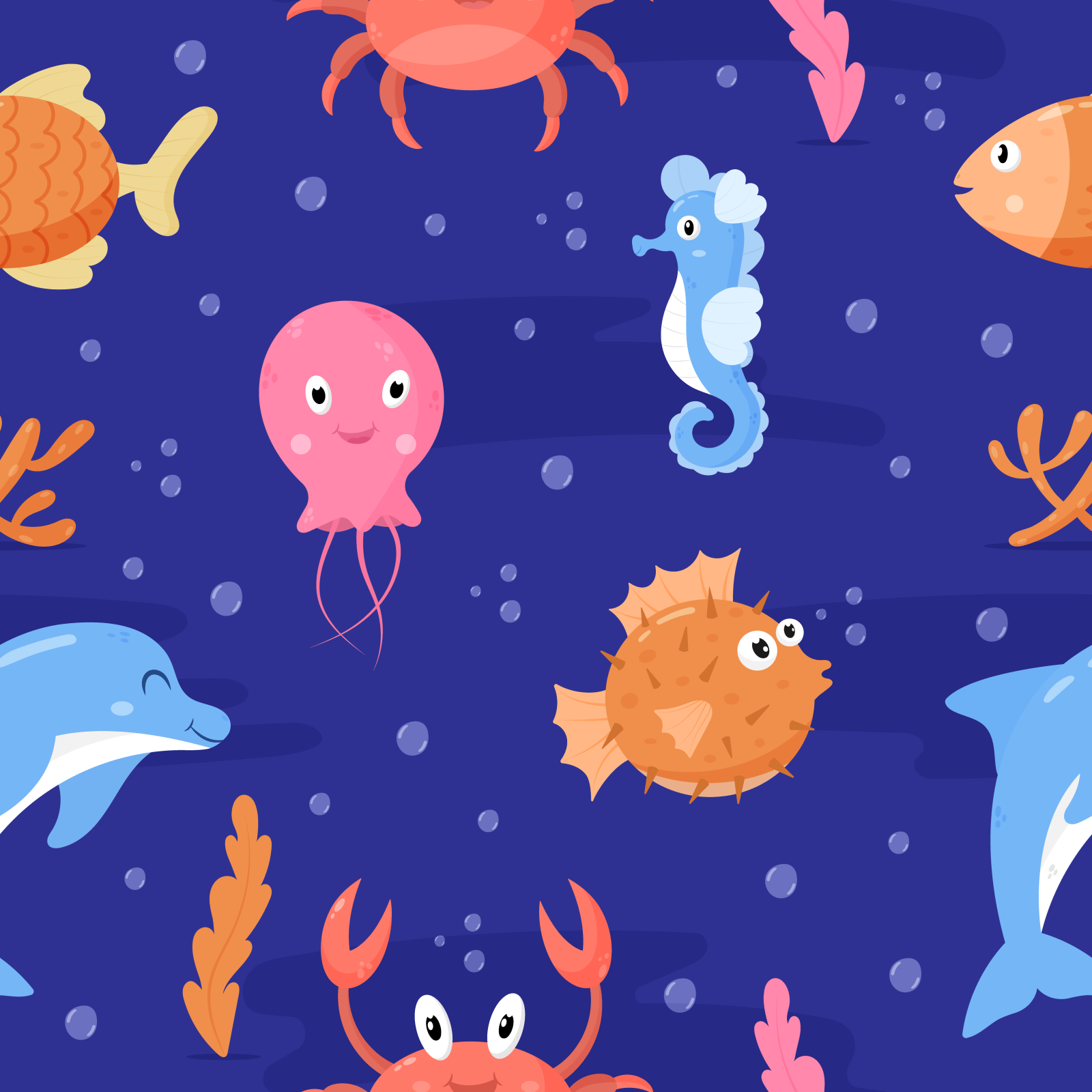 A203 Blue Ocean Animals - Palmetto Sky Studio