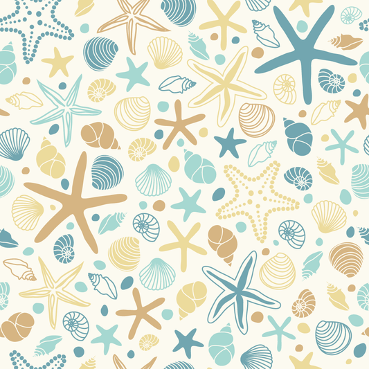 A219 Teal Yellow Seashells - Palmetto Sky Studio