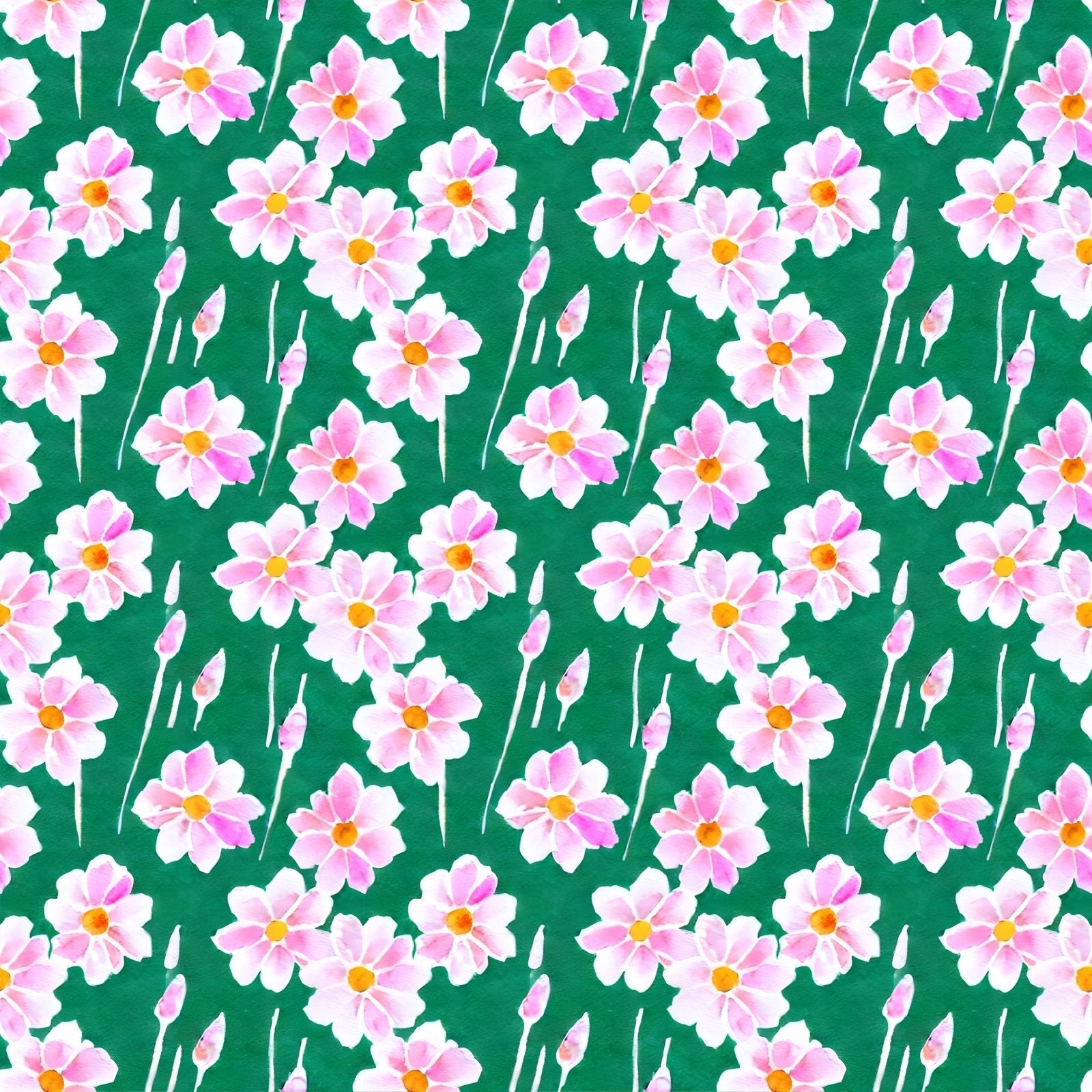 A369 Green Pink Watercolor Spring Flowers - Palmetto Sky Studio