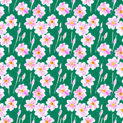 A369 Green Pink Watercolor Spring Flowers - Palmetto Sky Studio