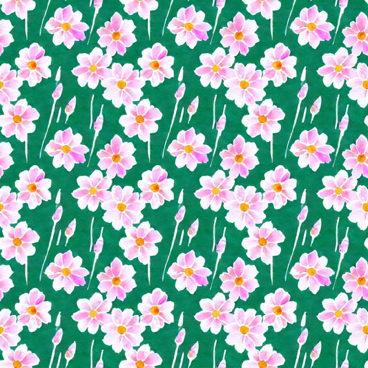 A369 Green Pink Watercolor Spring Flowers - Palmetto Sky Studio