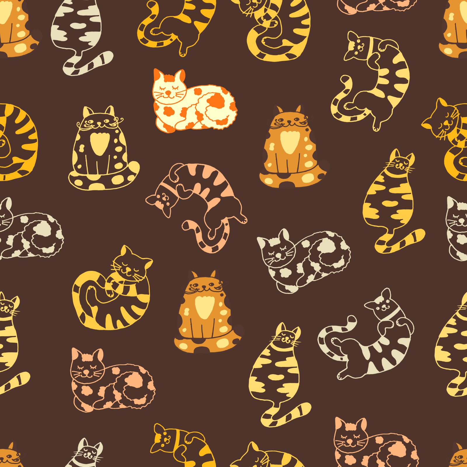 A385 Dark Calico Cats Pattern - Palmetto Sky Studio